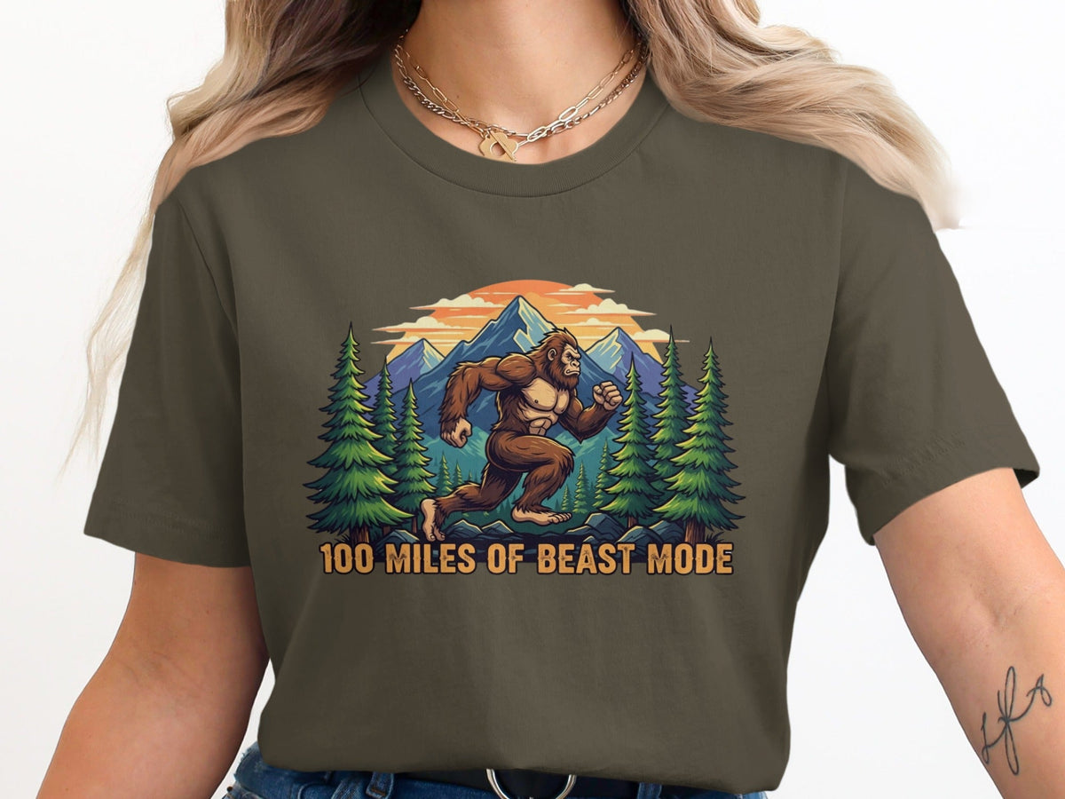 100 Miles Of Beast Mode Running Bigfoot T-Shirt -XS - Sloth & Duck