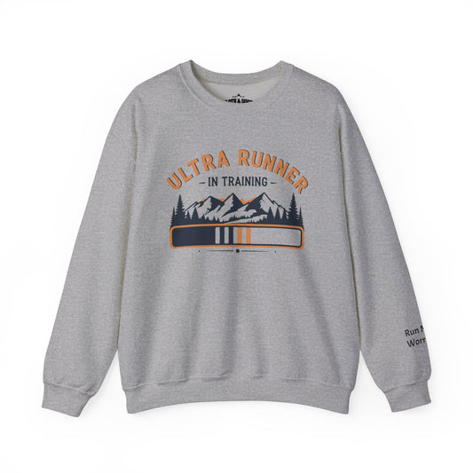 Ultra Runner In Training With Sleeve Quote grey crewneck Sweatshirt