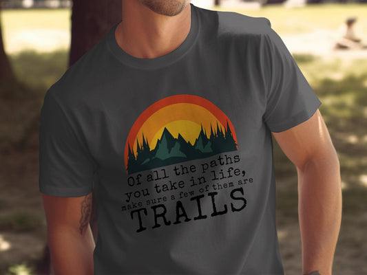 "All The Paths You Take" Sunset T-Shirt - Dark Grey Heather - Sloth & Duck