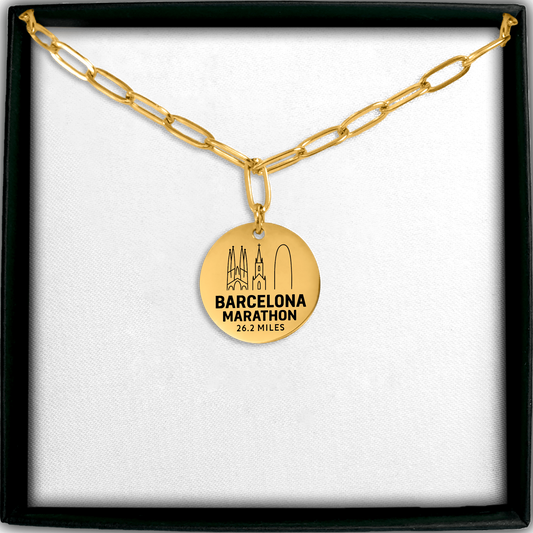 Personalized Barcelona Marathon Skyline Necklace 26.2 Miles