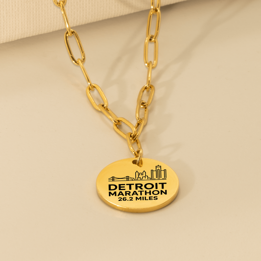 Personalized Detroit Marathon Skyline Necklace 26.2 Miles