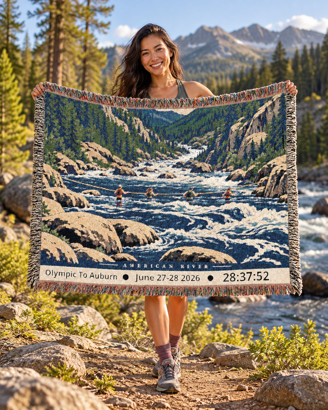 Personalized 100 Mile Finisher Blanket Olympic to Auburn -Artwork - Sloth & Duck