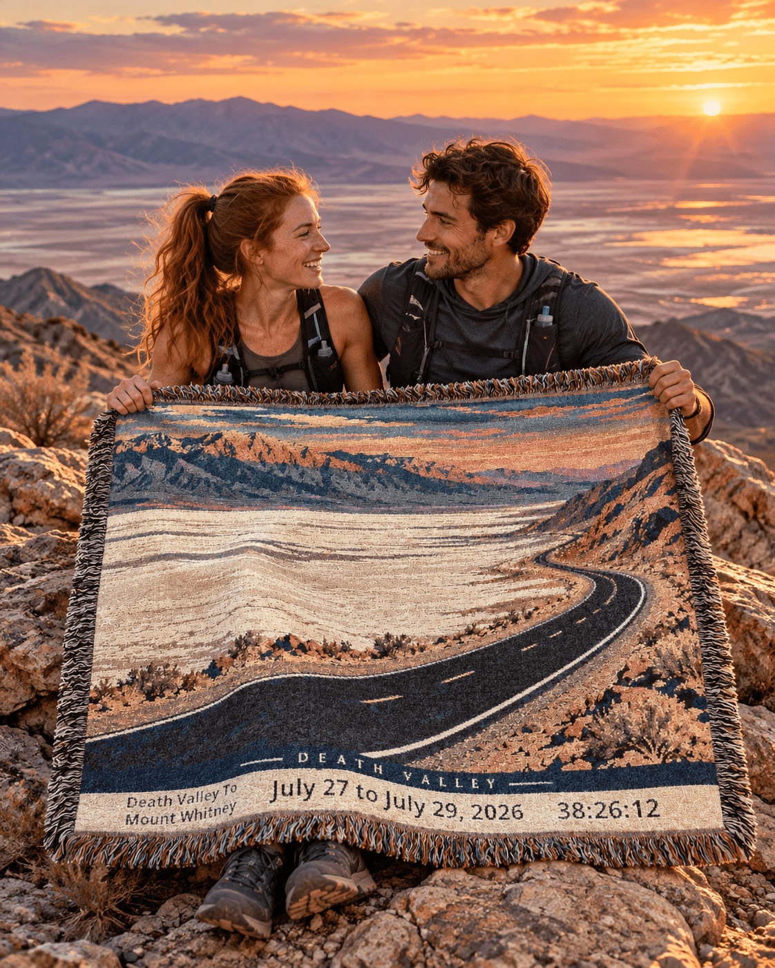 Personalized 135 Mile Finisher Blanket Death Valley to Mount Whitney -Artwork - Sloth & Duck