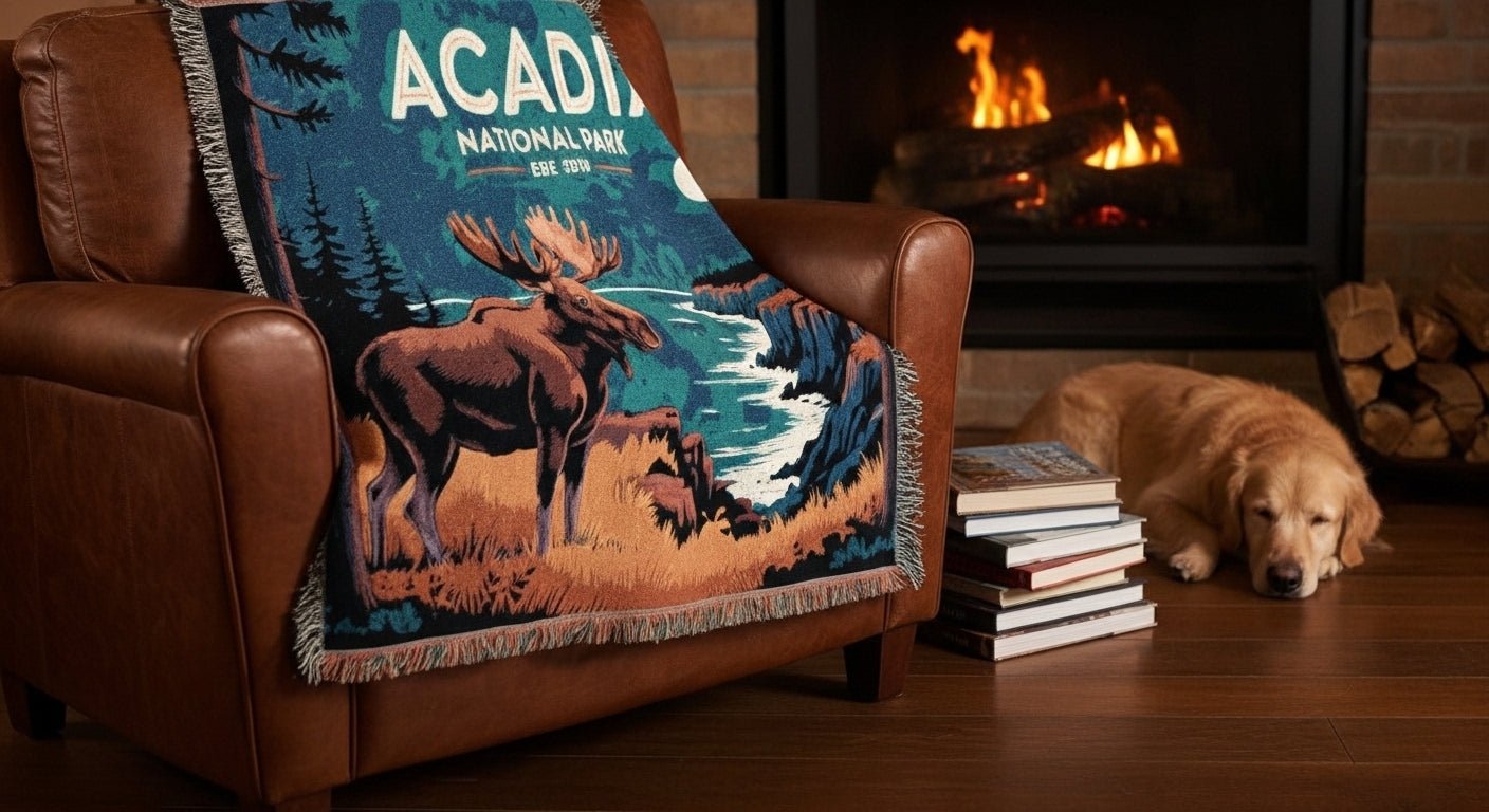 Personalized Acadia National Park Woven Blanket - Artwork - Sloth & Duck