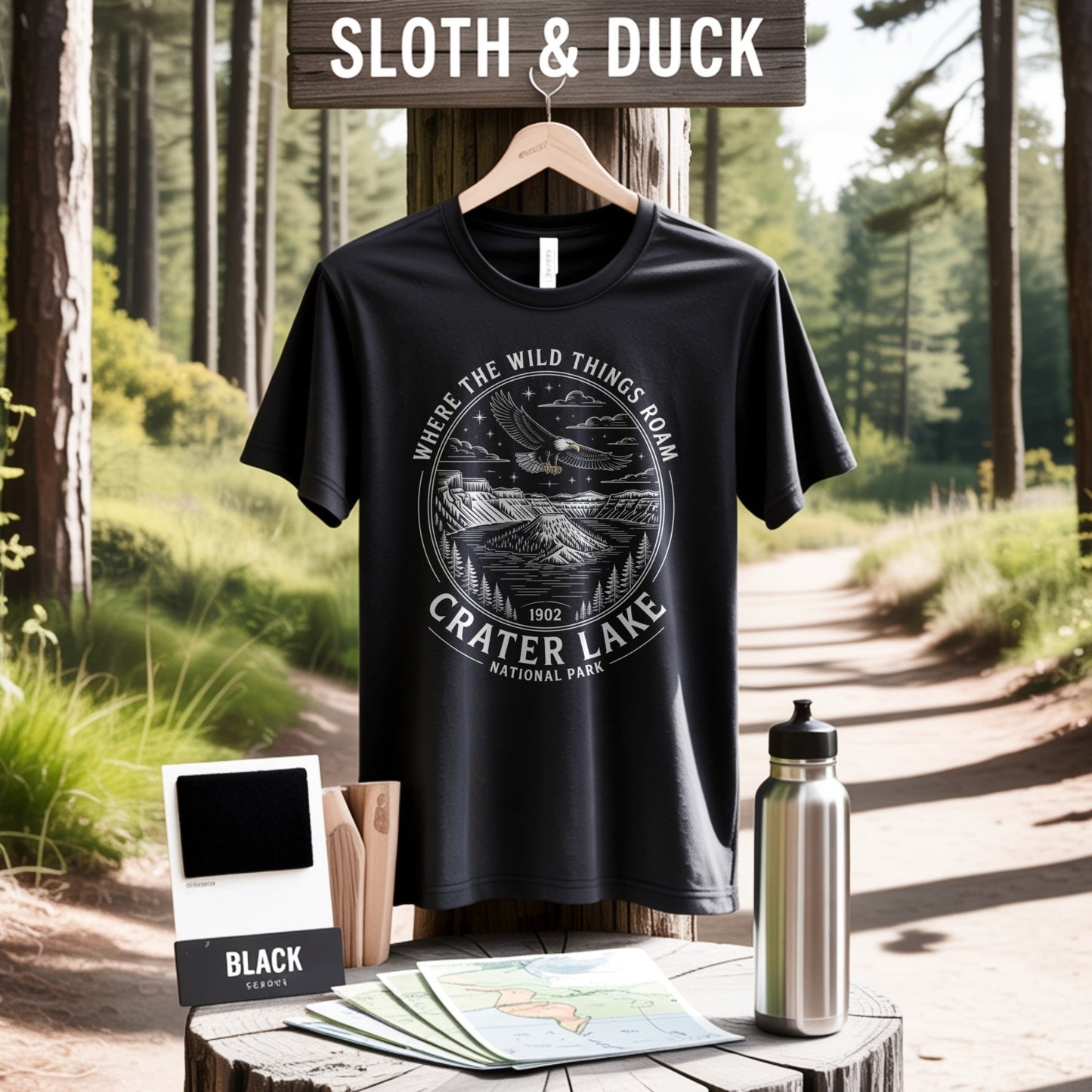 "Where The Wild Things Roam" Crater Lake National Park Shirt - S - Sloth & Duck