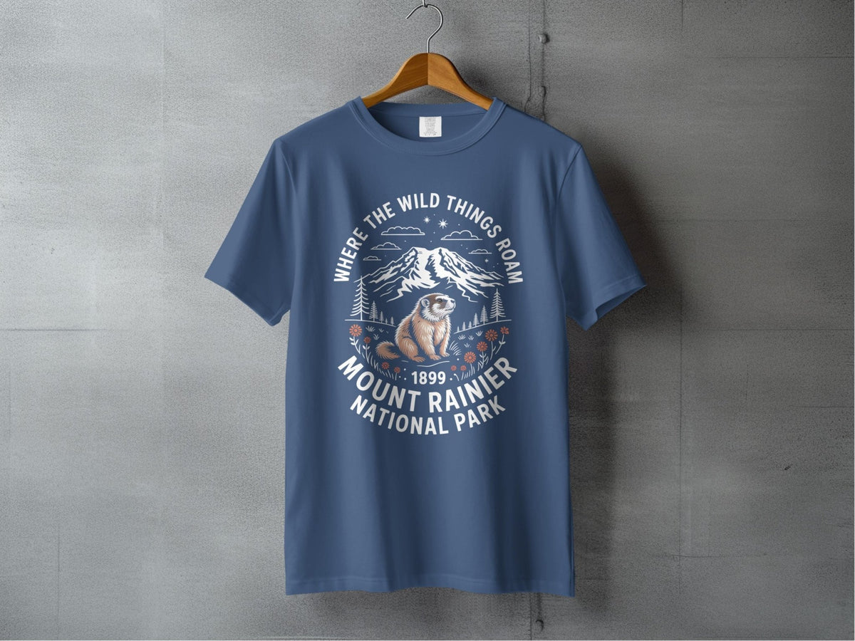 "Where The Wild Things Roam" Mount Rainier National Park Marmot T-Shirt - S - Sloth & Duck