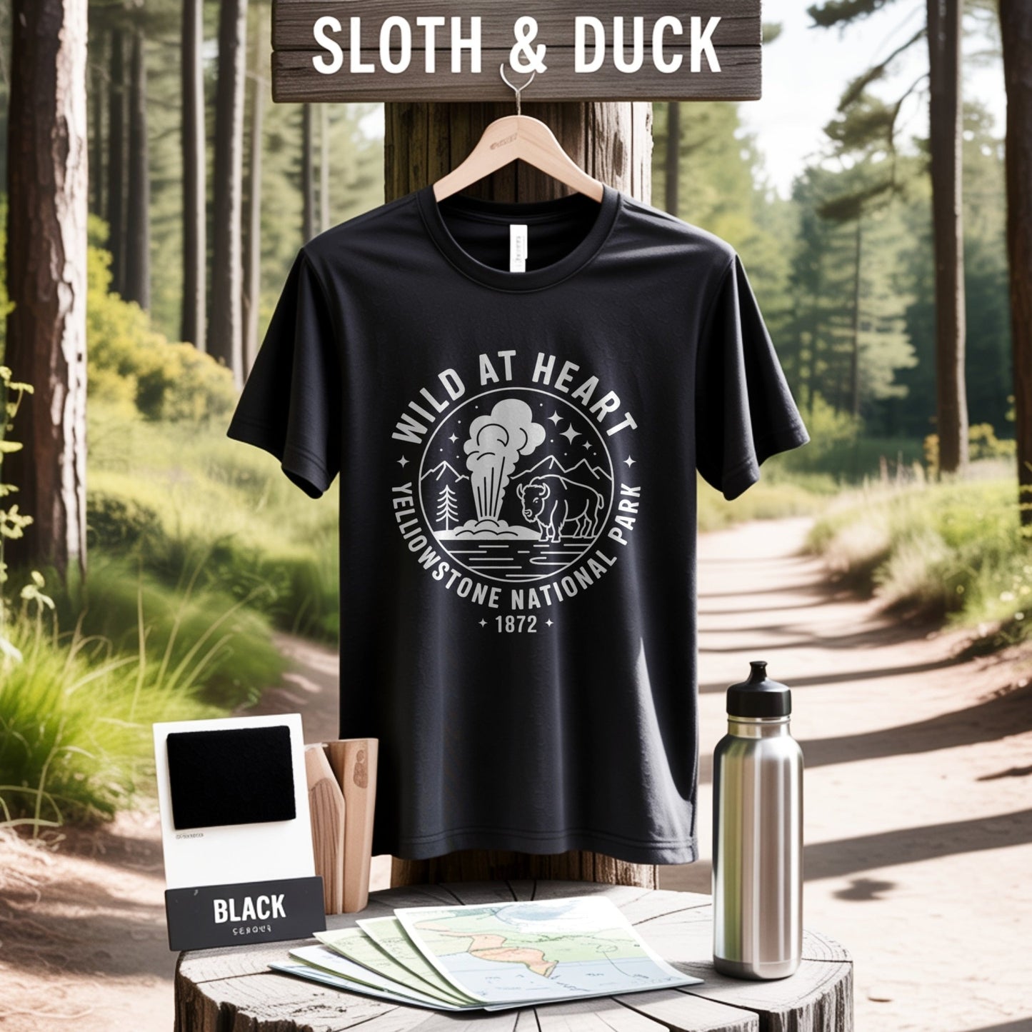 "Wild At Heart" Yellowstone National Park T-Shirt - S - Sloth & Duck