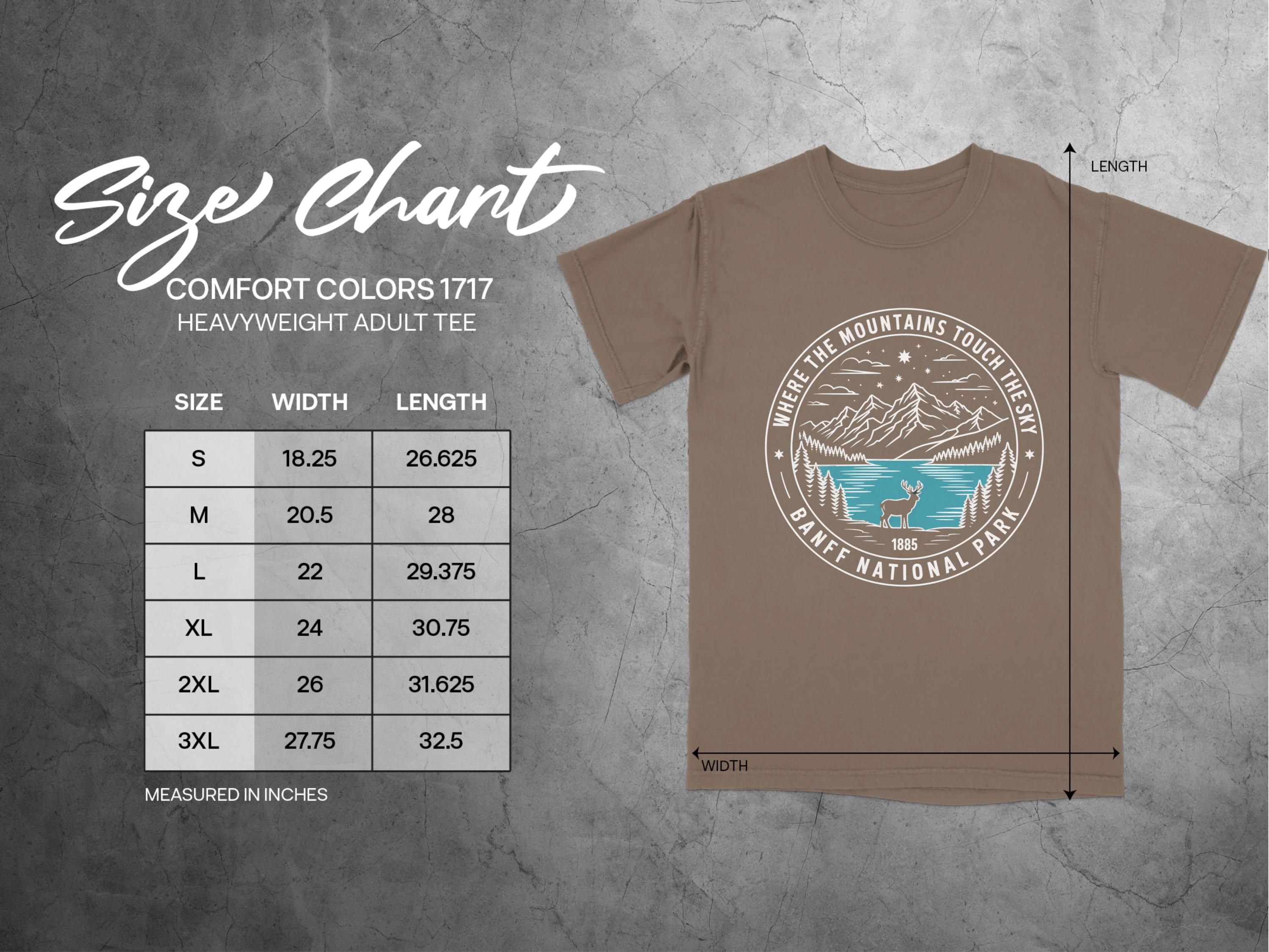 Banff National Park T Shirt Size Chart Product Type