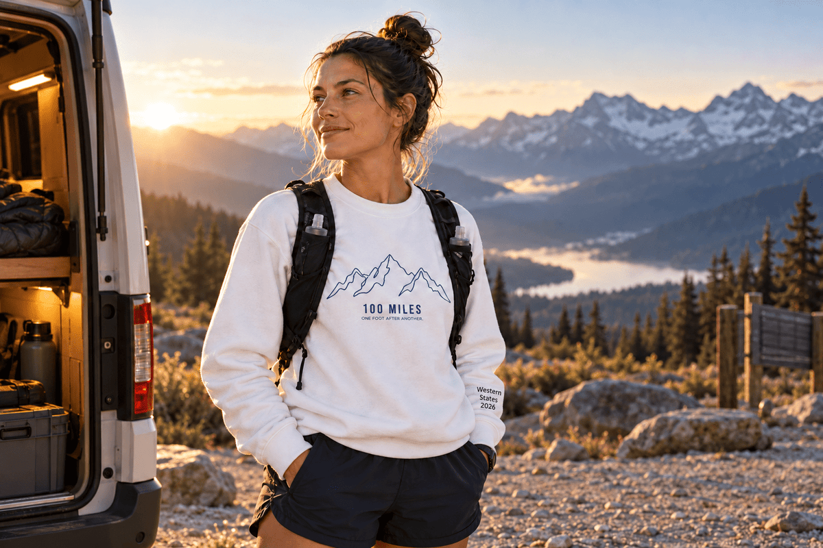 100 Miles Mountain Outline Crewneck Sweatshirt -S - Sloth & Duck