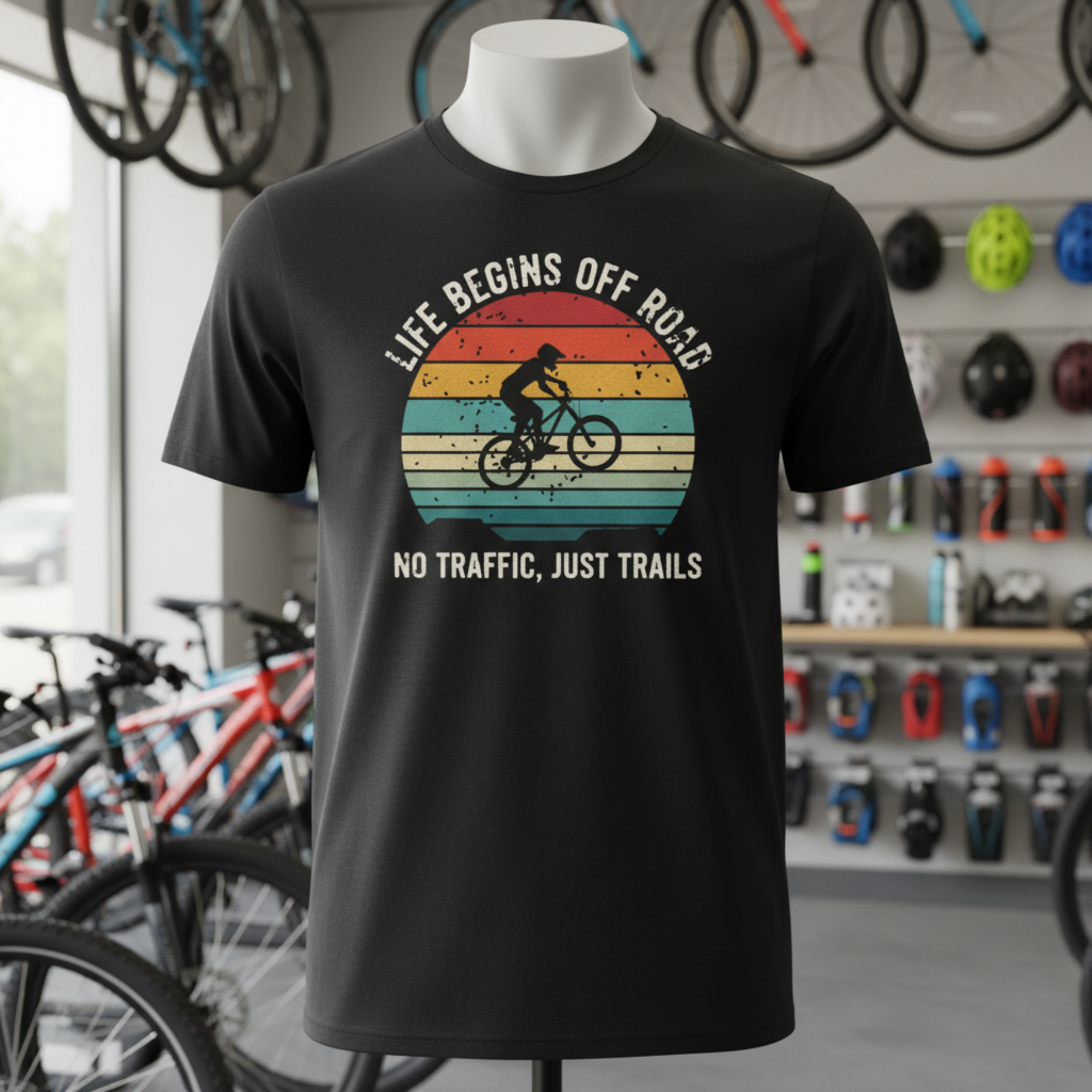 Mountain Biking T-Shirt — "Life Begins Off Road: No Traffic, Just Trails" Vintage Tee