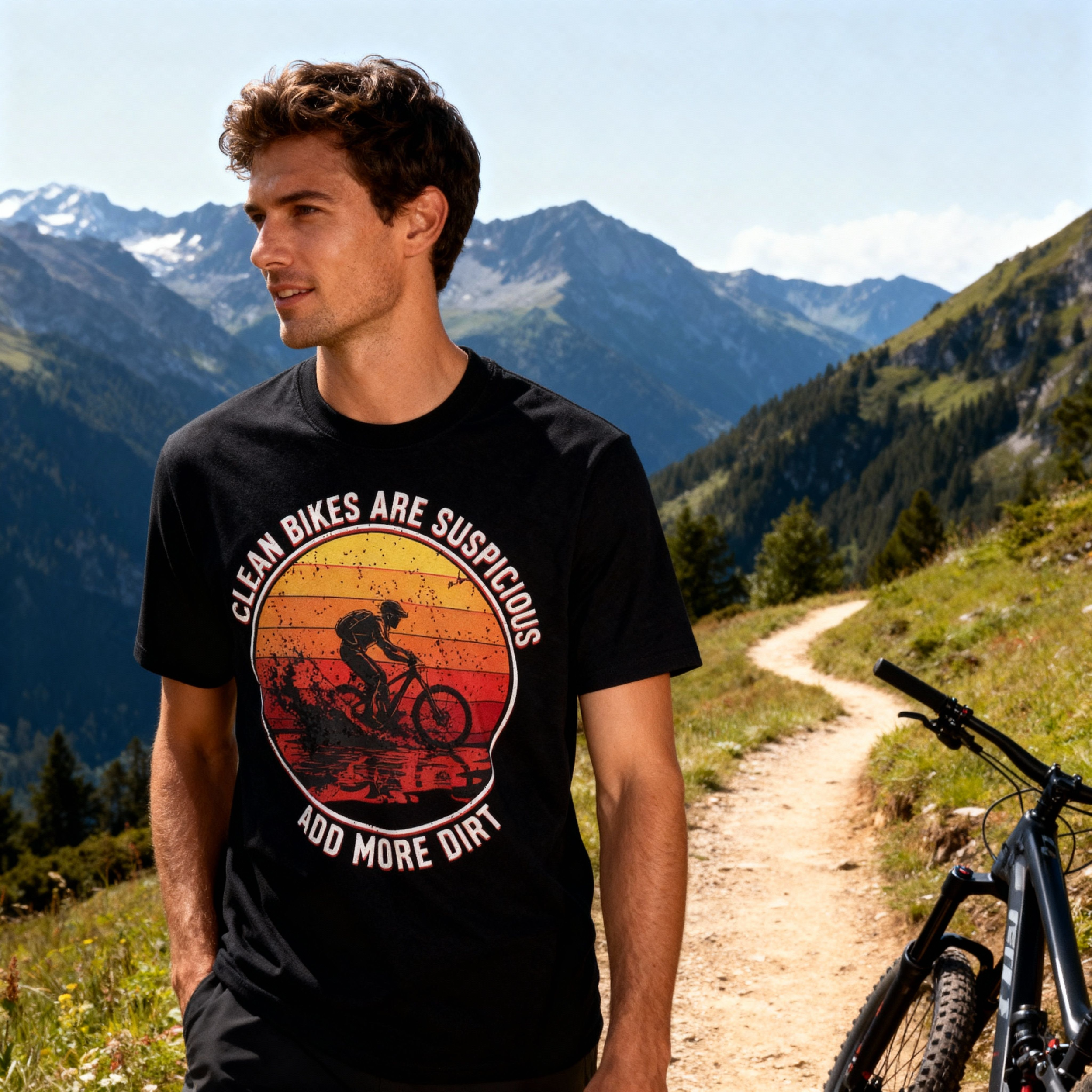 Mountain Biking Graphic T-Shirt Clean Bikes Are Suspicious