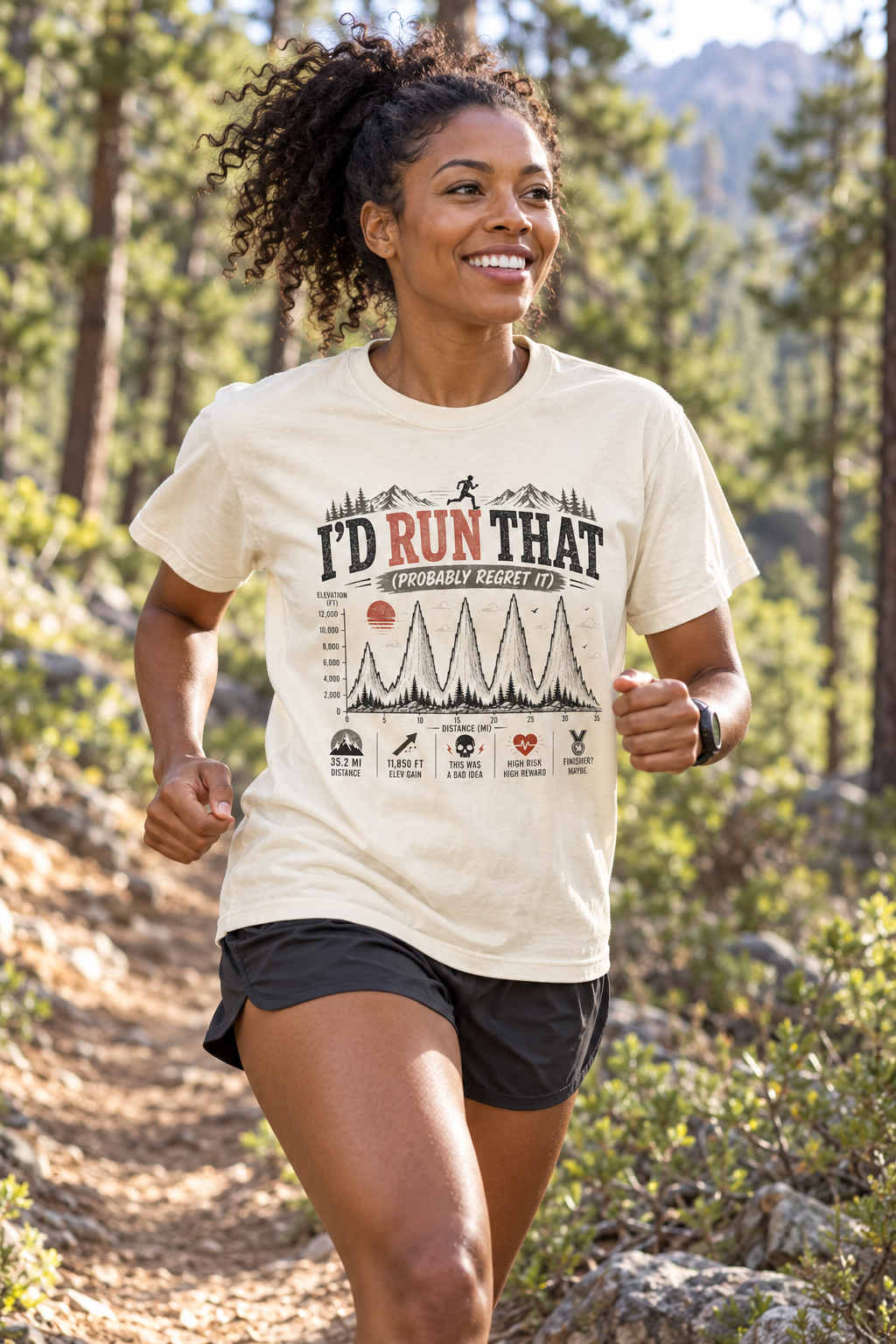 I'd Run That, Probably Regret It Funny Trail Running T-Shirt
