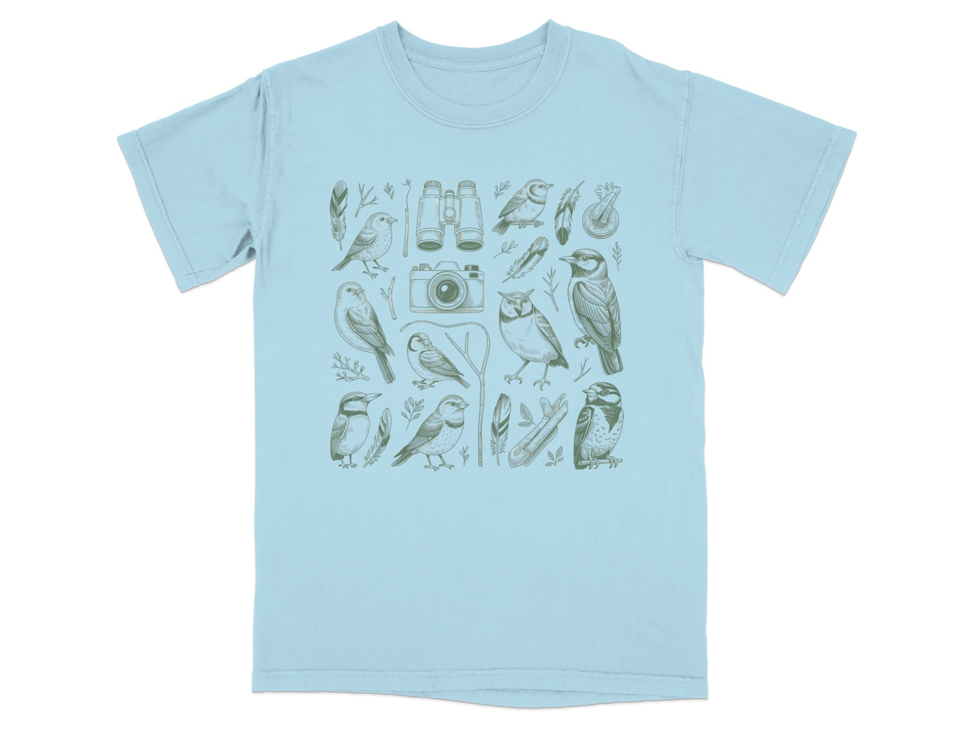 Blue T-shirt with Bird and Camera Illustrations product type