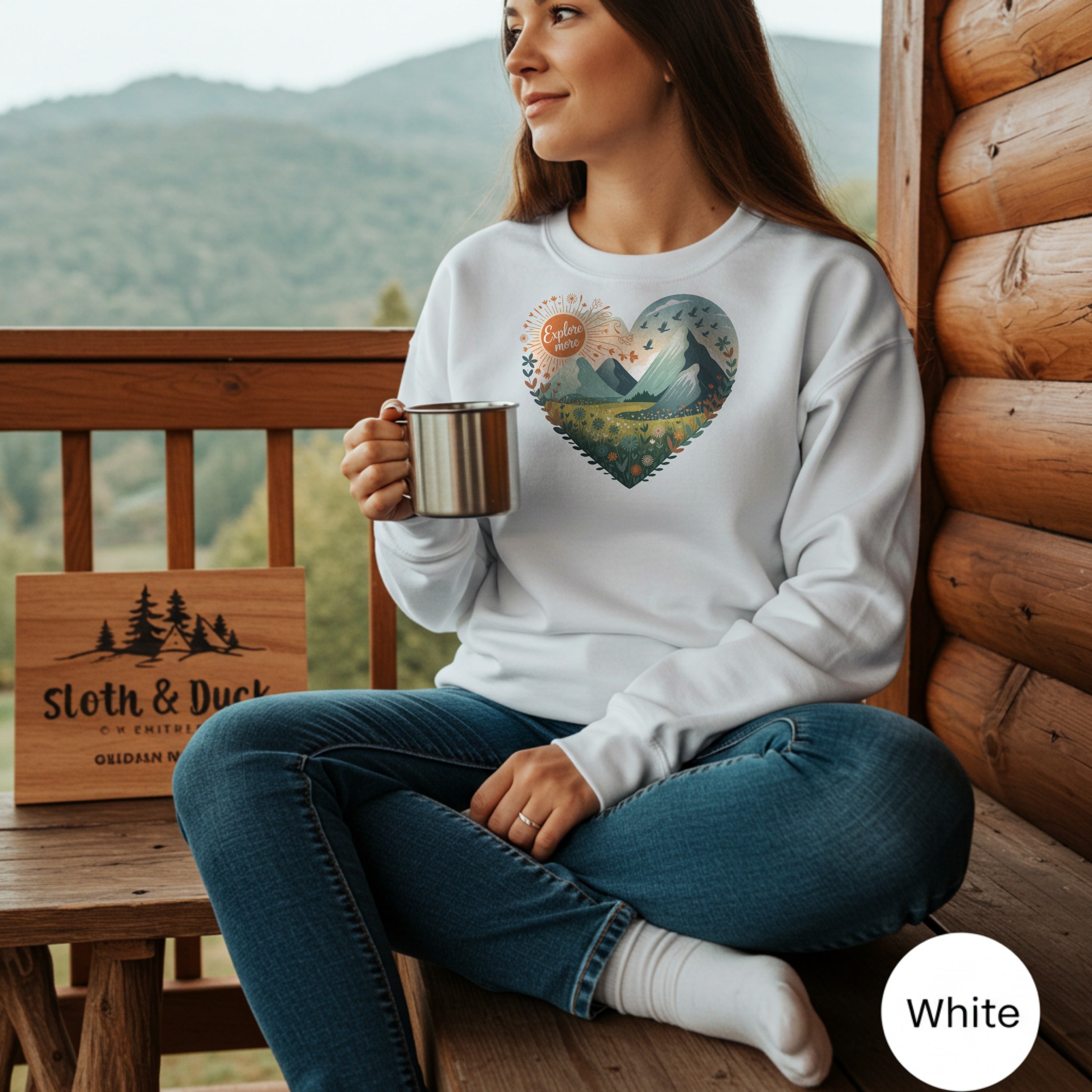 Scenic Heart Mountain Design White Sweatshirt product