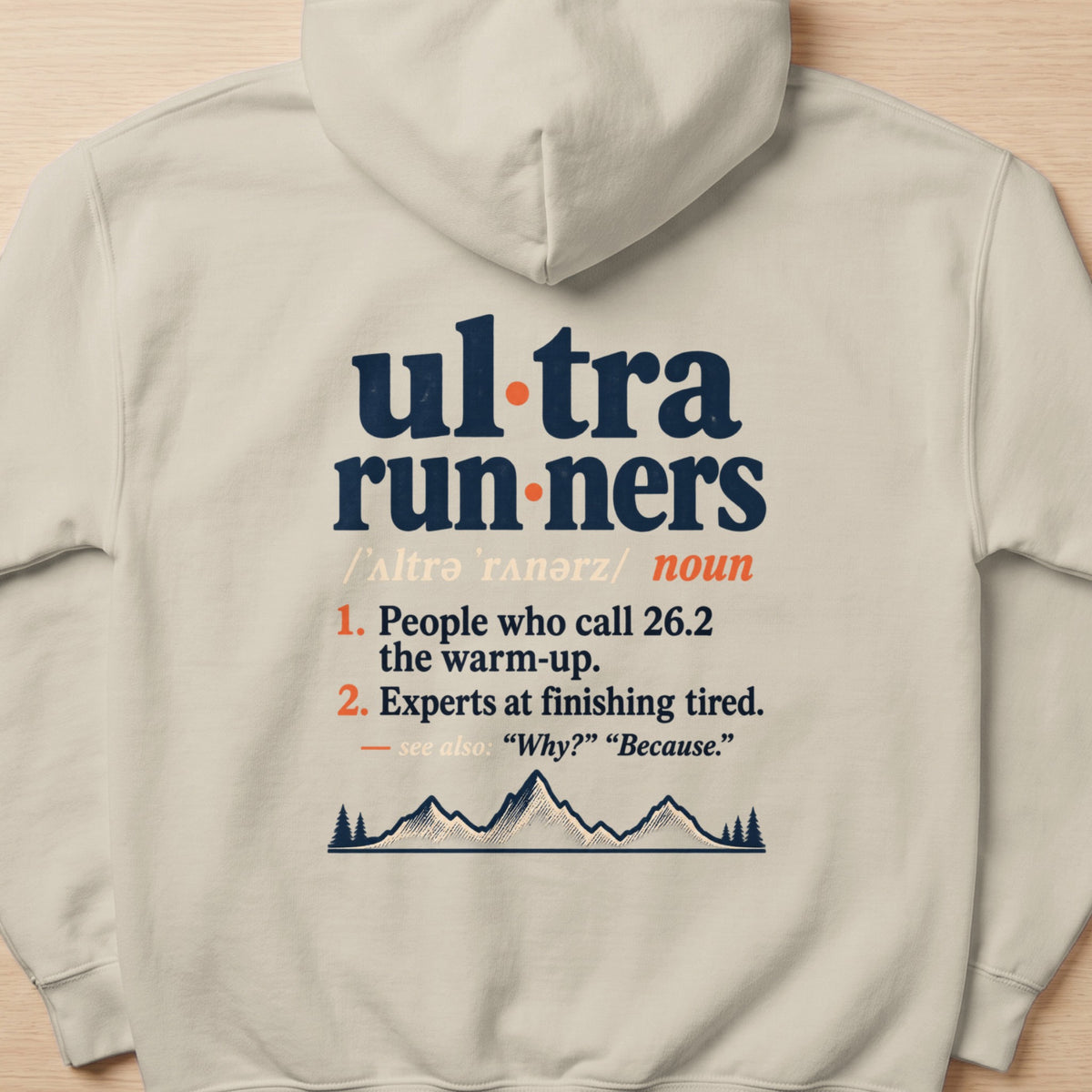 Hoodie with text "ultra runners" and definitions.