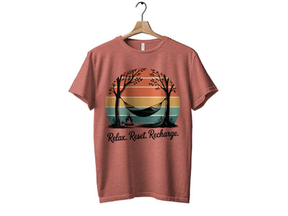 Relax Reset Recharge Graphic T-Shirt for Outdoor Lovers