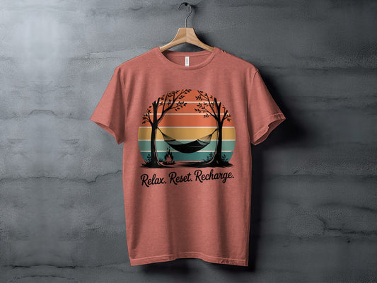 Relax Reset Recharge Graphic T-Shirt for Outdoor Lovers