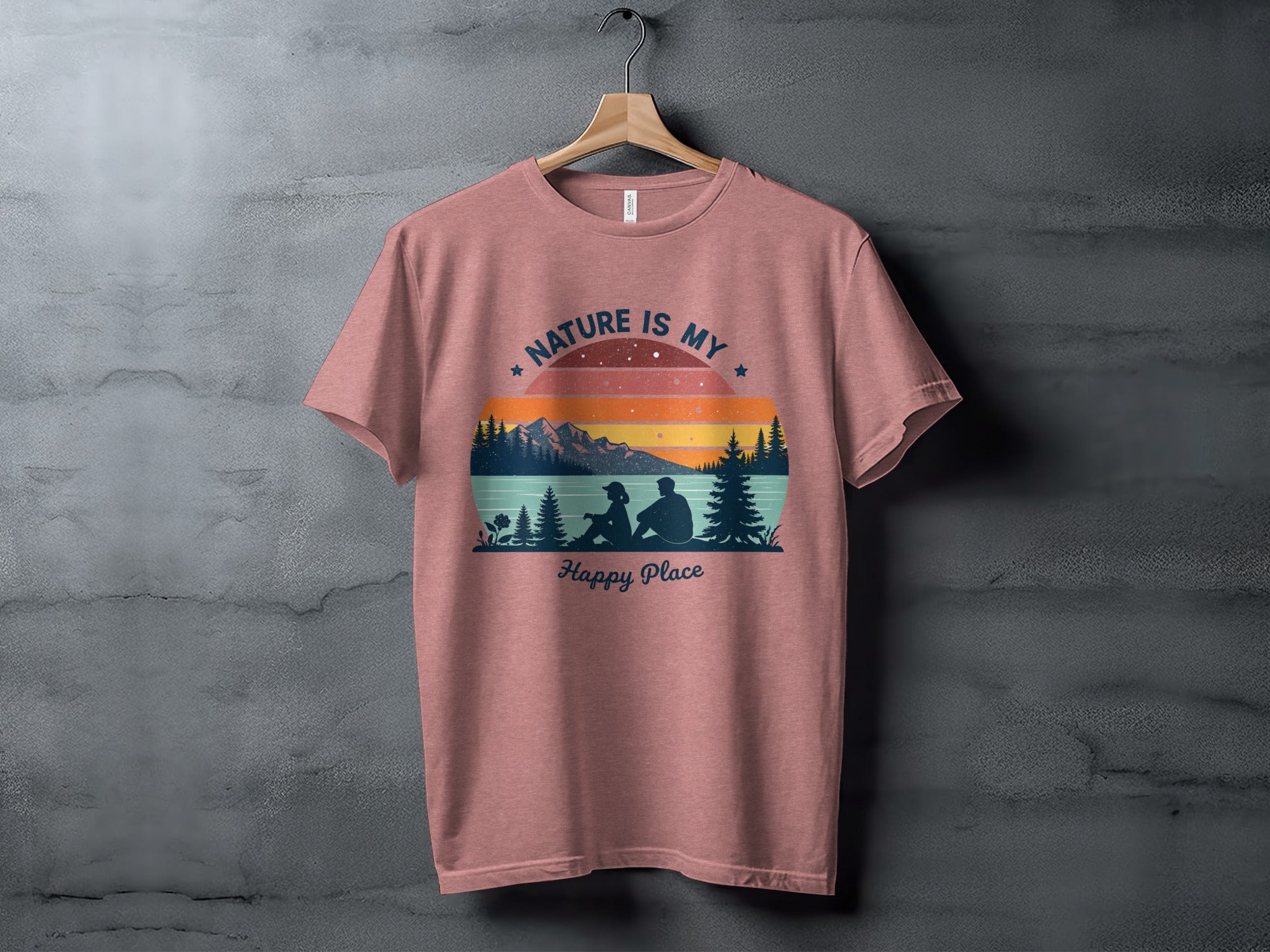 Nature is my happy place with sunset forest design shirt