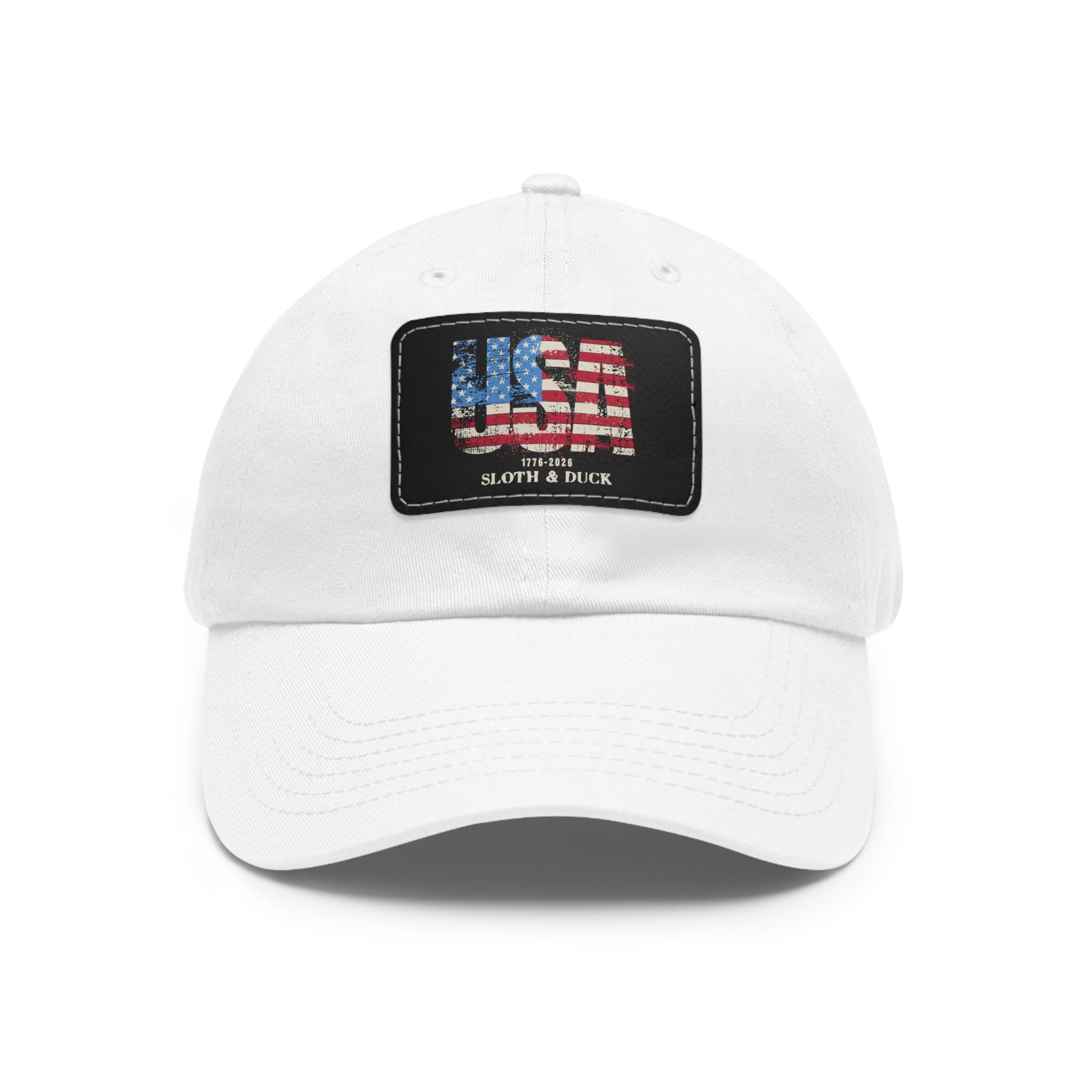 USA Flag Leather Patch Dad Hat,  Sloth & Duck Vintage Americana Cap