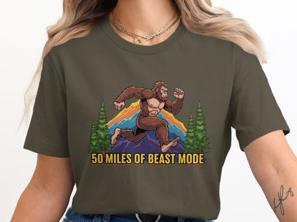 50 Miles Of Beast Mode Bigfoot Running Graphic T-Shirt -XS - Sloth & Duck