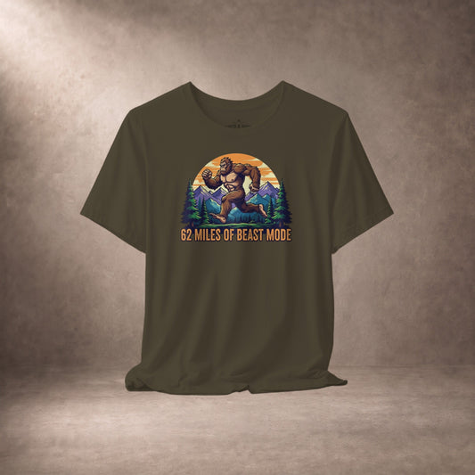 62 Miles of Beast Mode Running Bigfoot Graphic T-Shirt -XS - Sloth & Duck