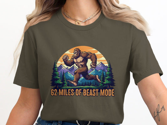 62 Miles of Beast Mode Running Bigfoot Graphic T-Shirt -XS - Sloth & Duck
