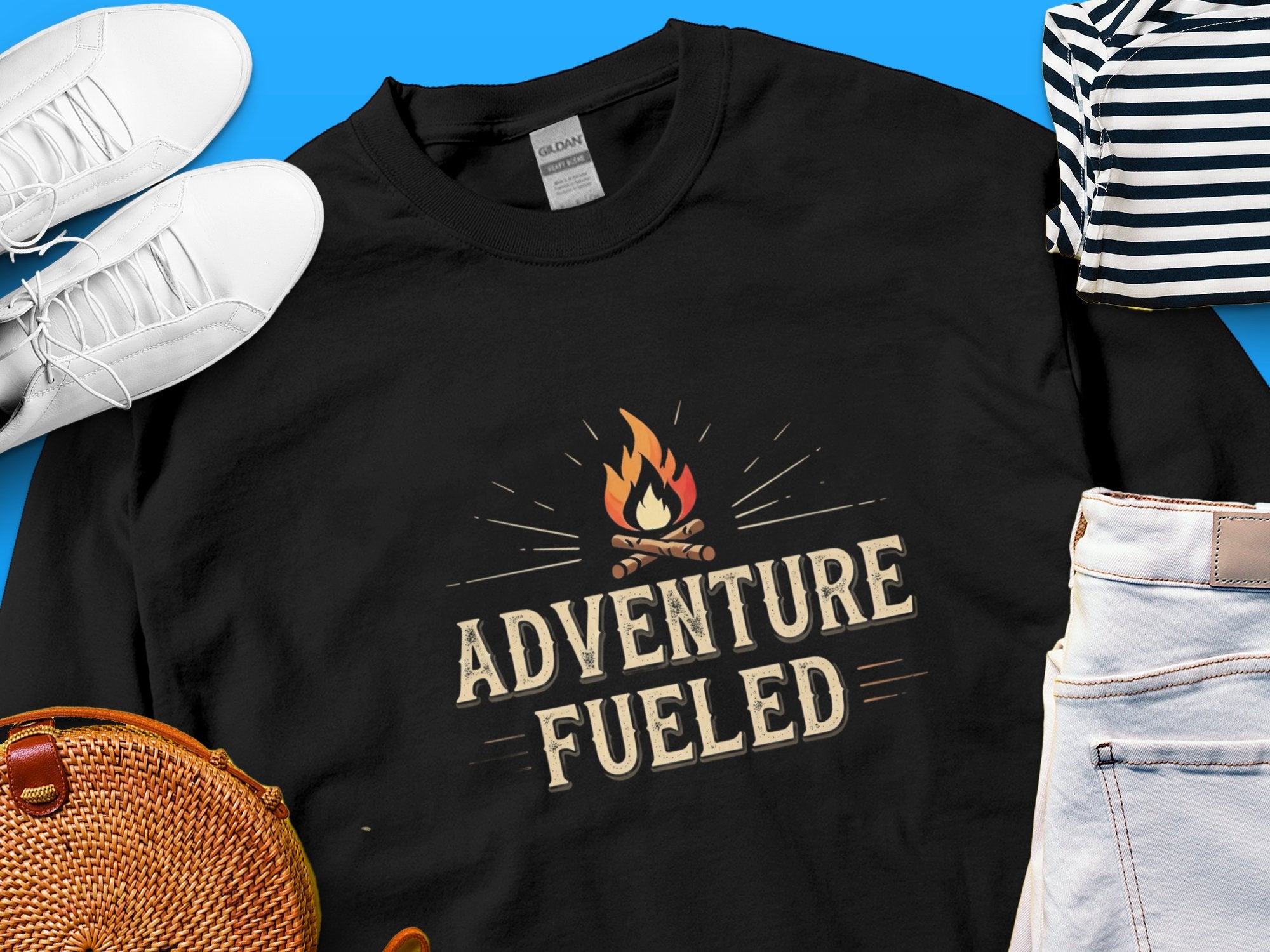 Adventure Fueled Black Crewneck Sweater