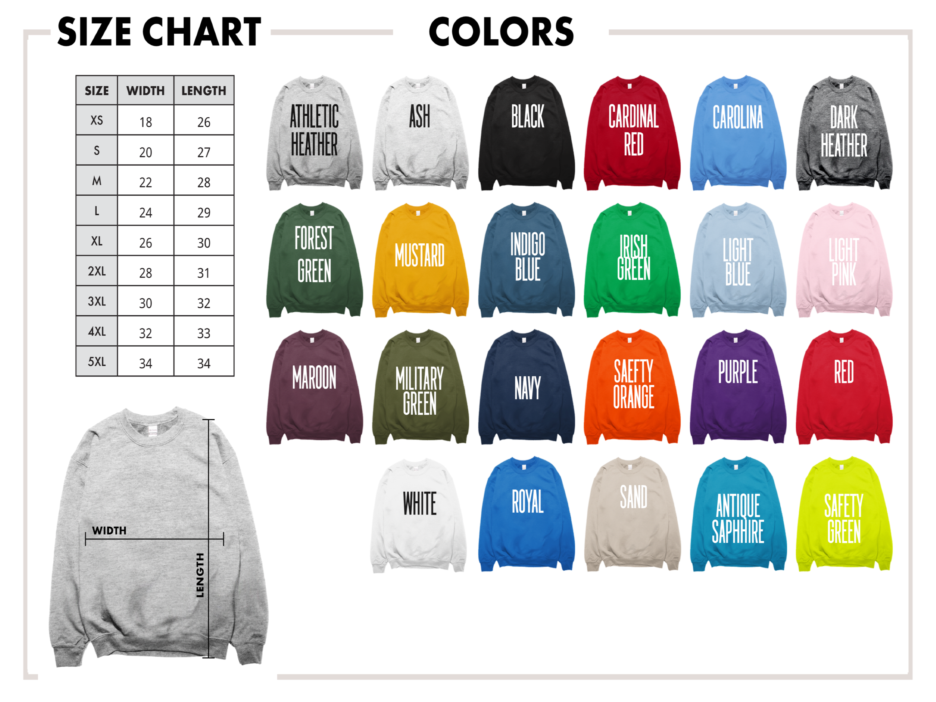 Badlands National Park Crewneck Sweater Size Chart