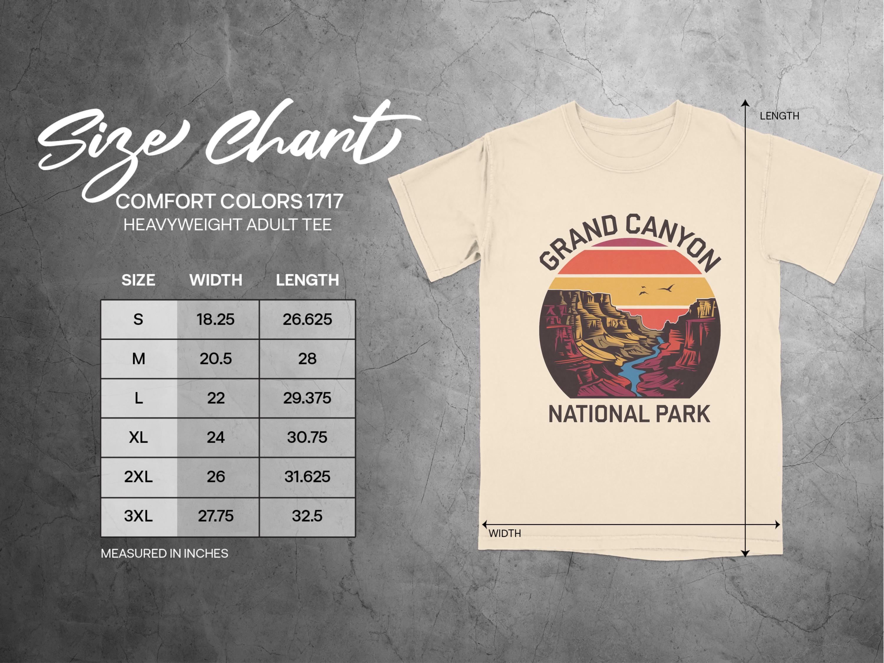 Big Bend National Park T Shirt Size Chart