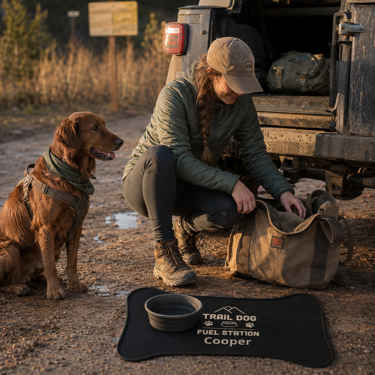 Trail Dog Fuel Station Personalized Pet Feeding Mat