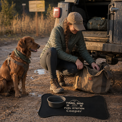 Trail Dog Fuel Station Personalized Pet Feeding Mat