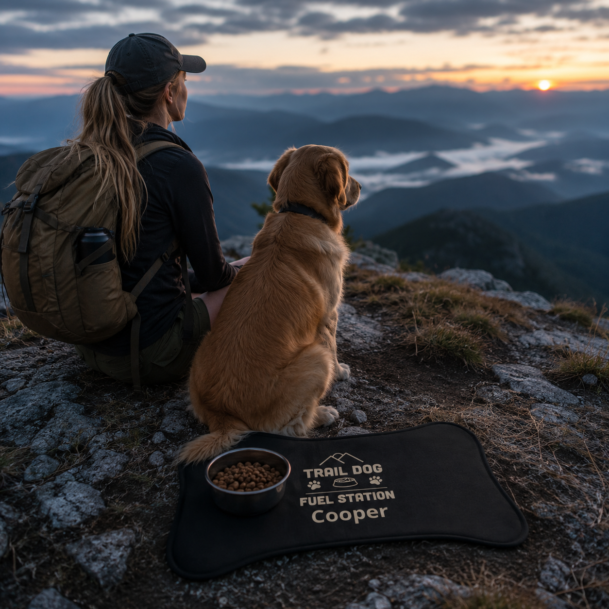 Trail Dog Fuel Station Personalized Pet Feeding Mat