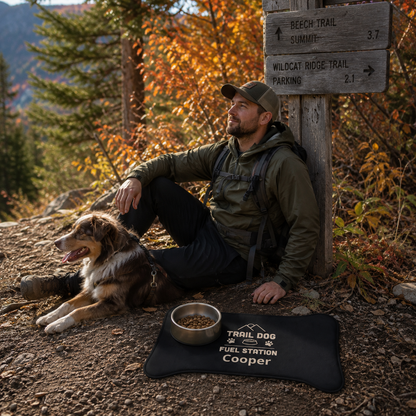 Trail Dog Fuel Station Personalized Pet Feeding Mat
