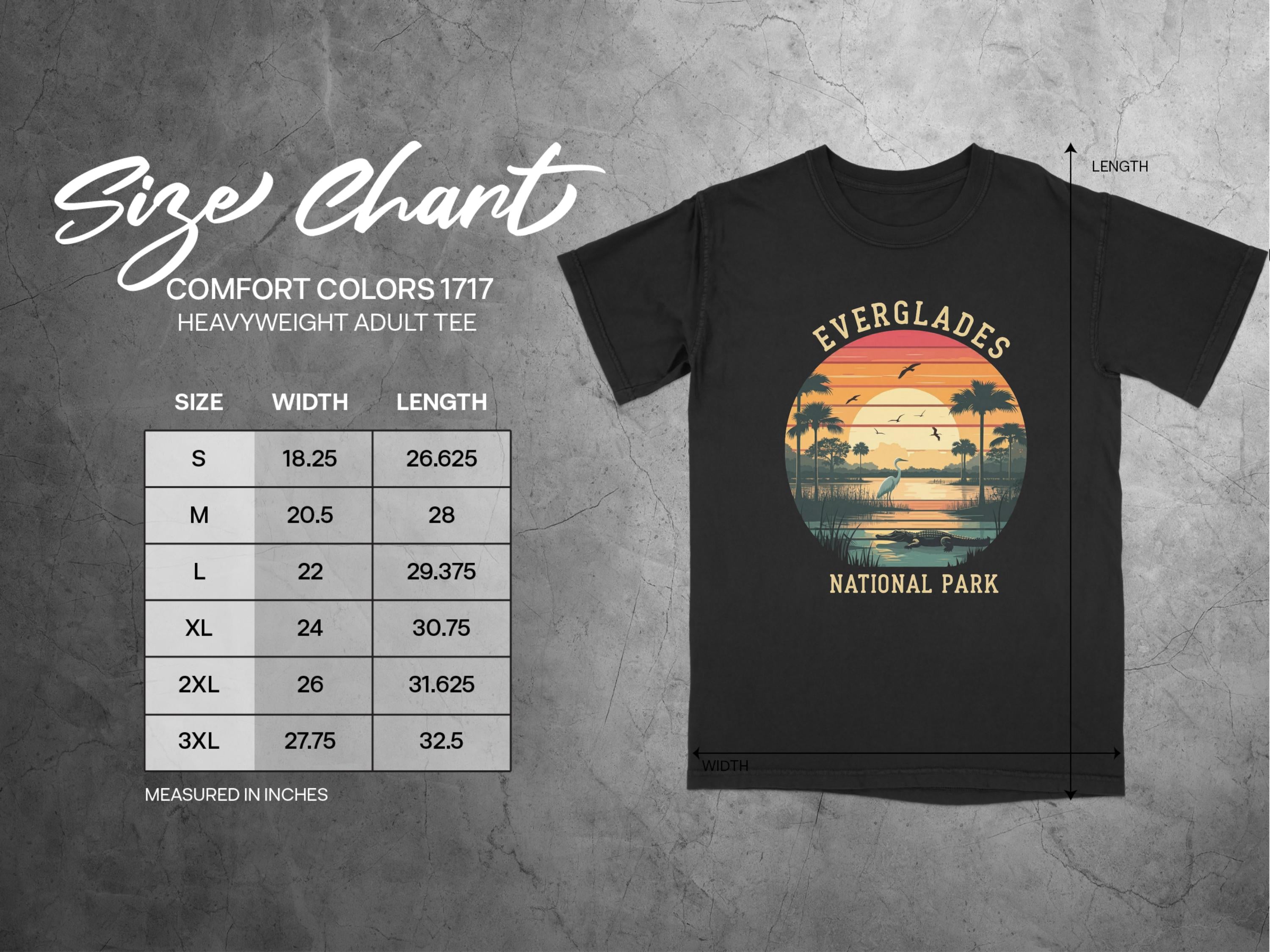 "Everglades National Park" T-Shirt Size Chart
