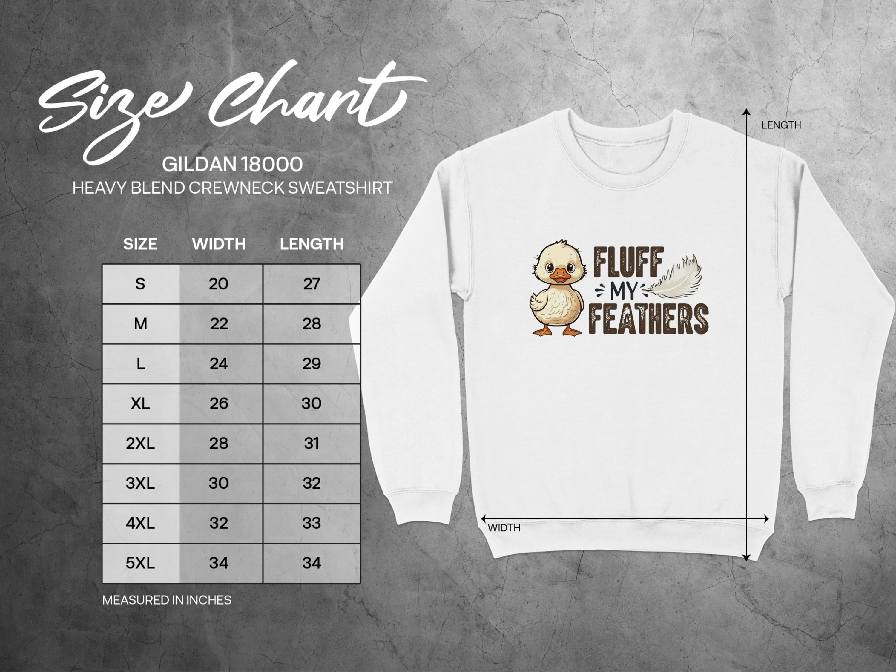 Fluff my feathers duck graphic sweatshirt crewneck size chart