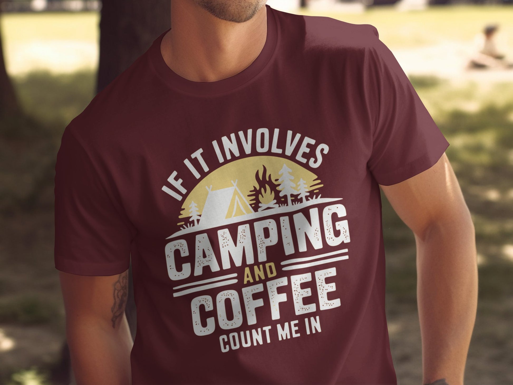 If It Involves Camping and Coffee Count Me In maroon T shirt
