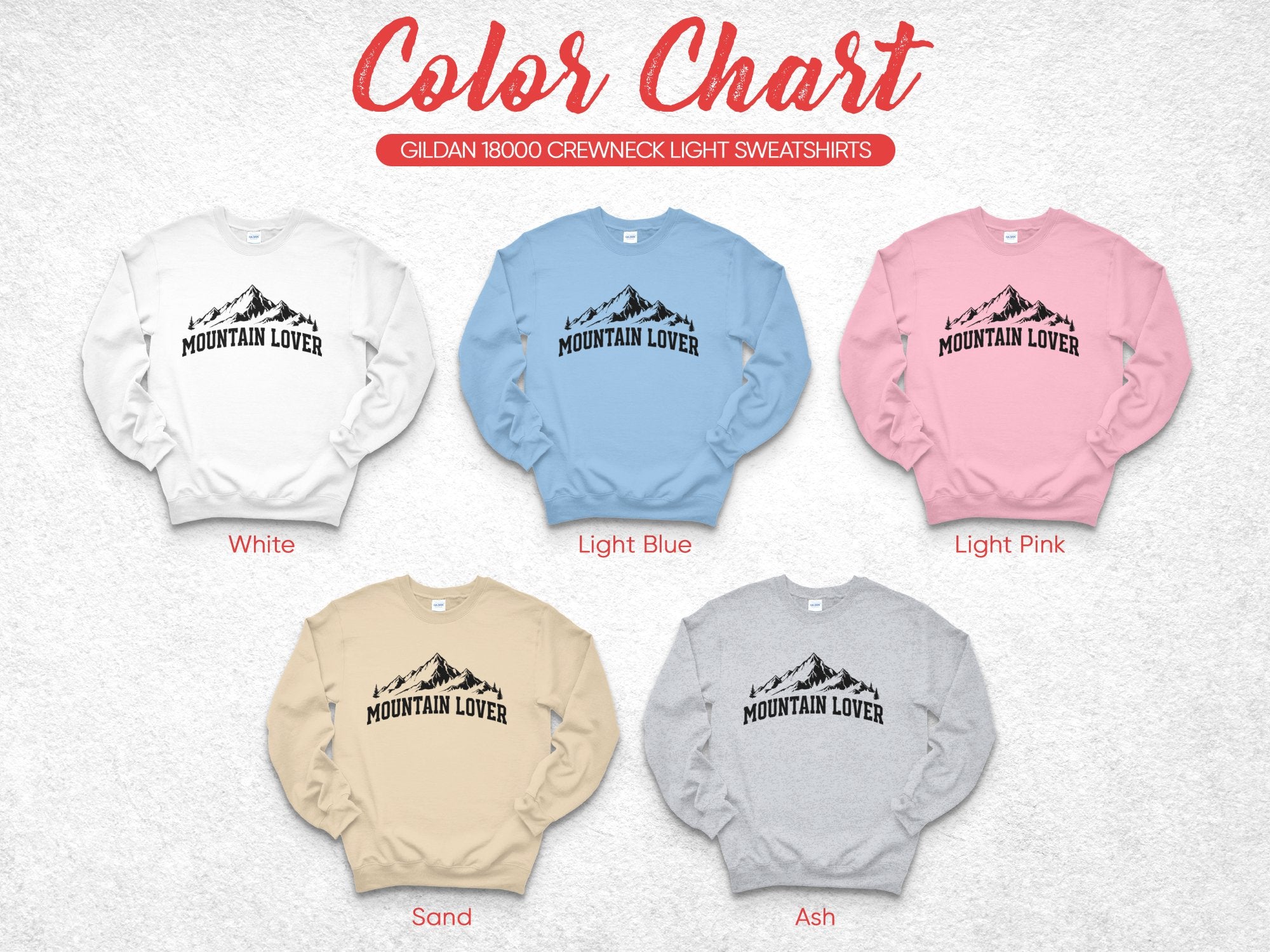 Mountain Lover Crewneck Sweater Color Chart