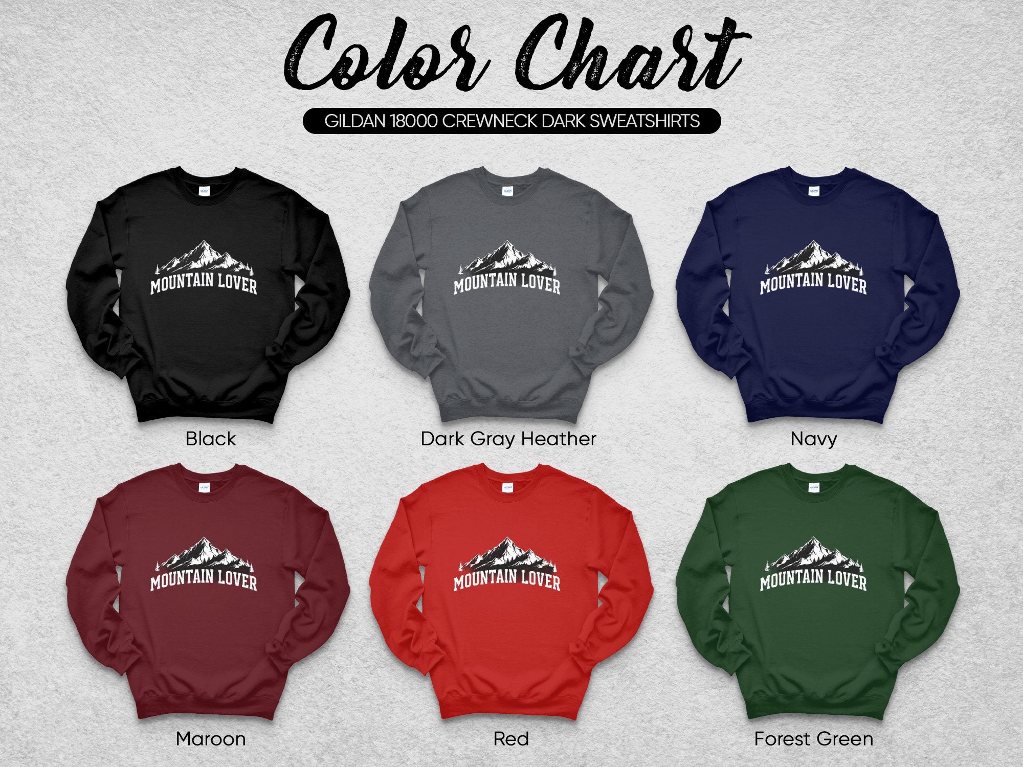 Mountain Lover Crewneck Sweater Color Chart 1