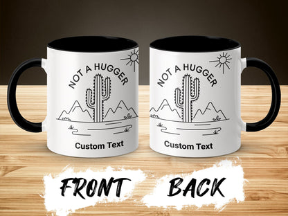 Not a Hugger Cactus Graphic Coffee Mug Front and Back