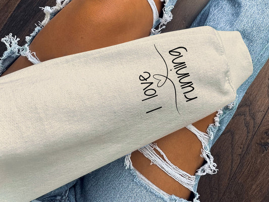 Run Crewneck I love Running Sleeve Quote beige Sweater