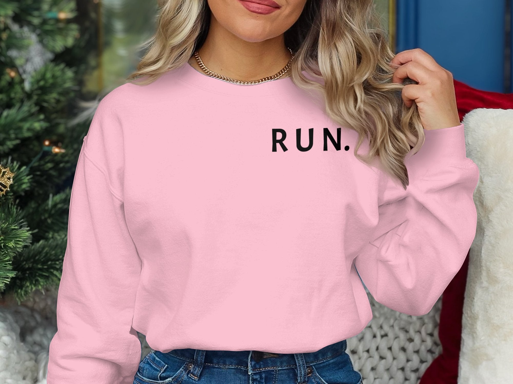 Run Crewneck I love Running Sleeve Quote light pink Sweater