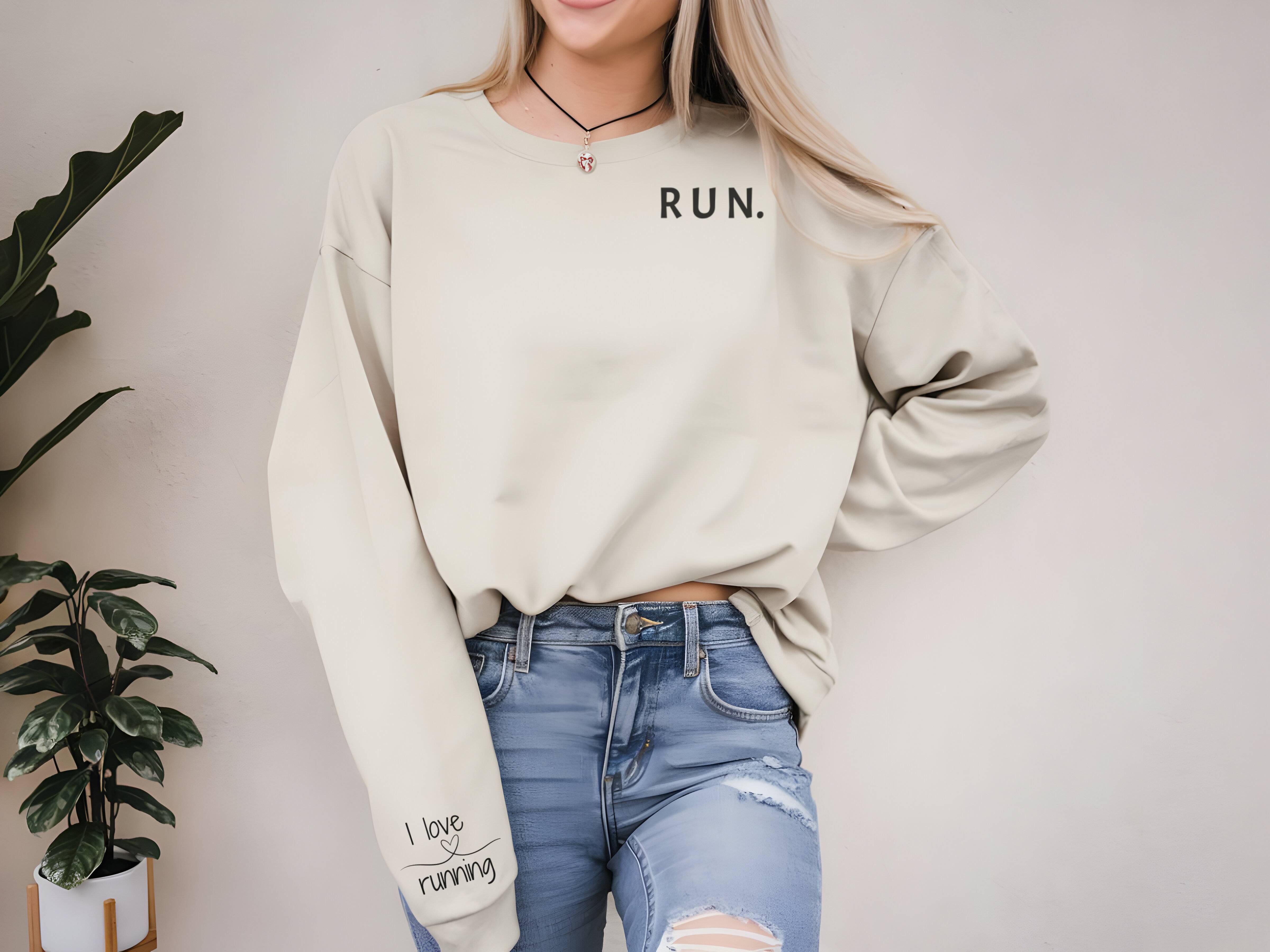Run Crewneck I love Running Sleeve Quote tan Sweater