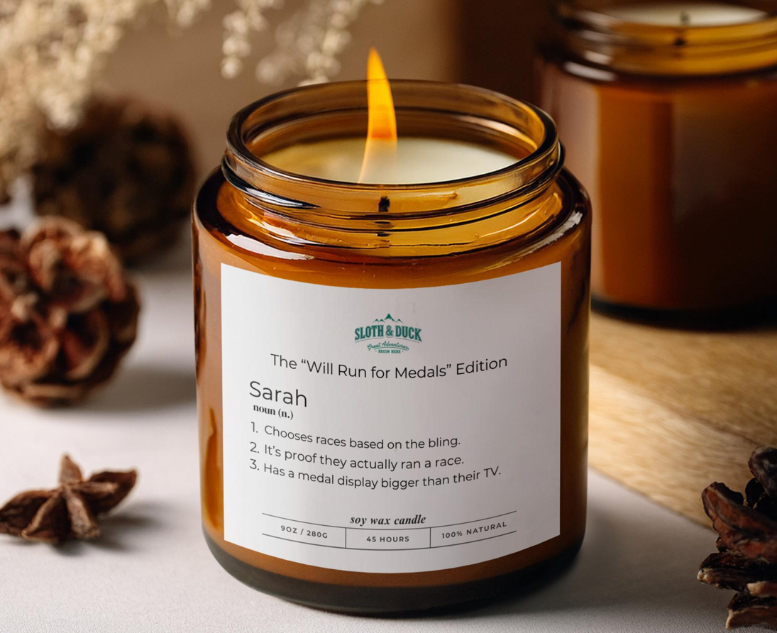 "Will Run for Medals Edition" Personalized Scented Candle