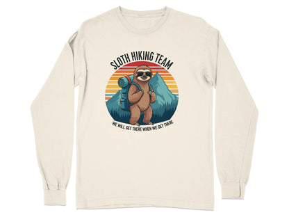Sloth Hiking Team We Will Get There When We Get There Tan Long Sleeve
