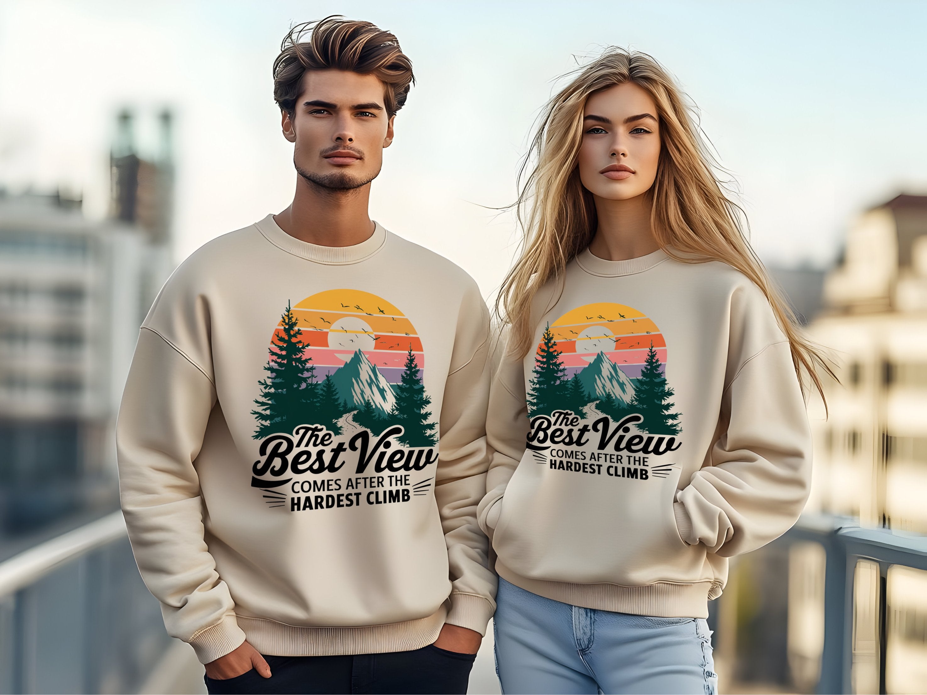 The Best View Comes After The Hardest Climb tan crewneck