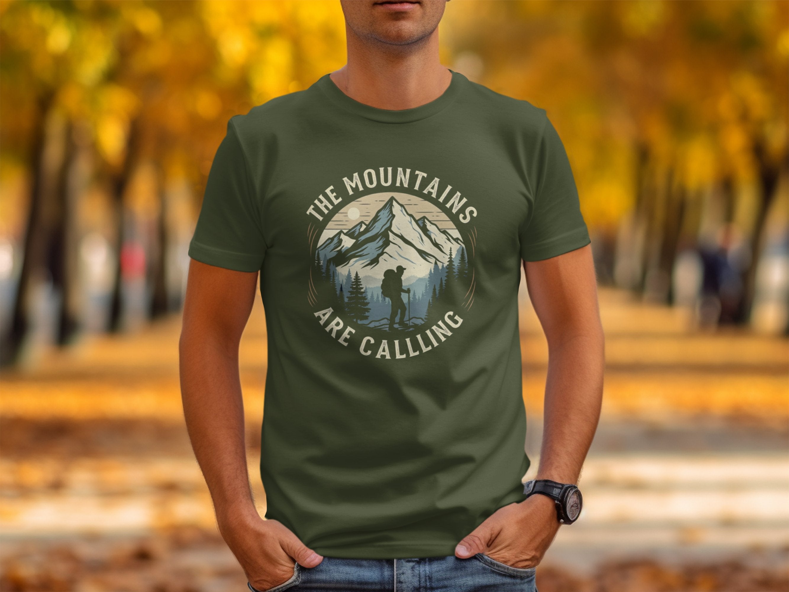 The mountains are calling army green shirt
