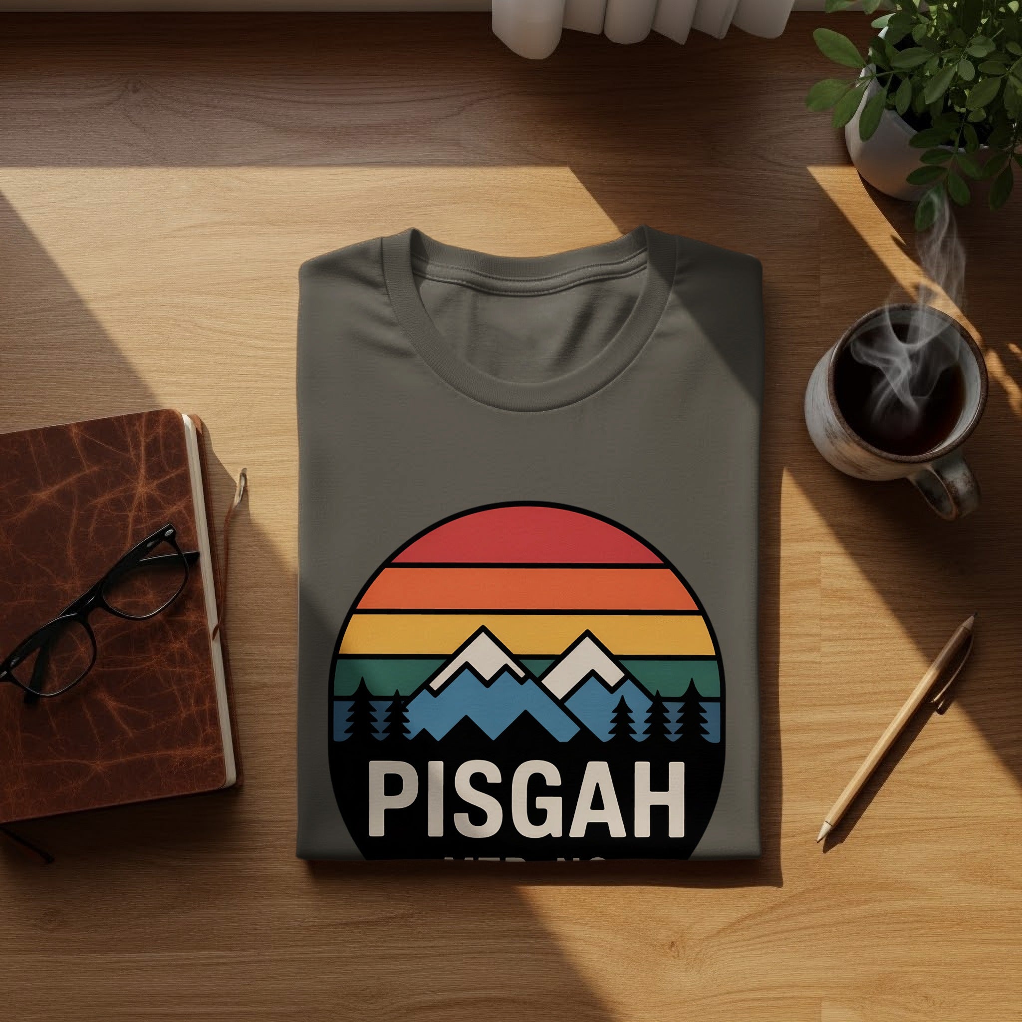 Pisgah Colorful Mountain Retro Theme Graphic T-shirt