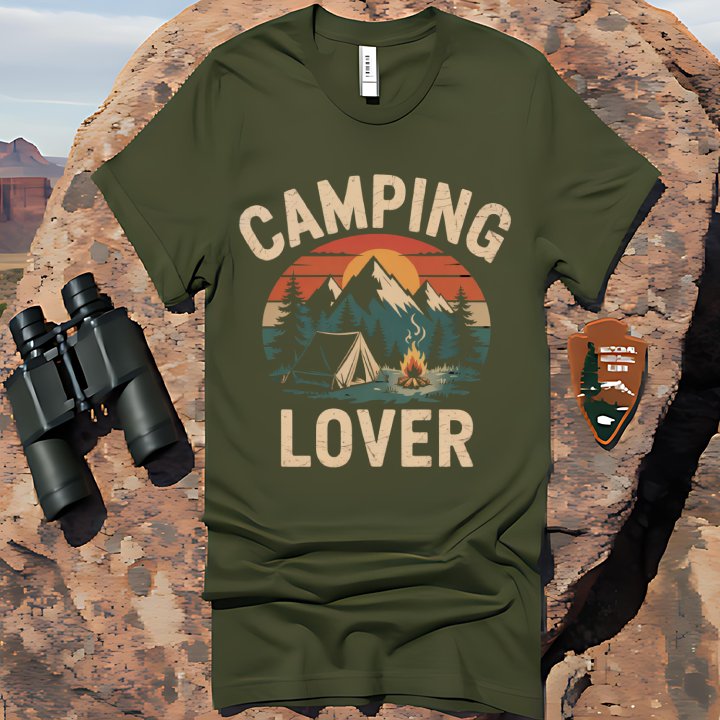 Camping Lover T-Shirt With Mountain Campfire Design product