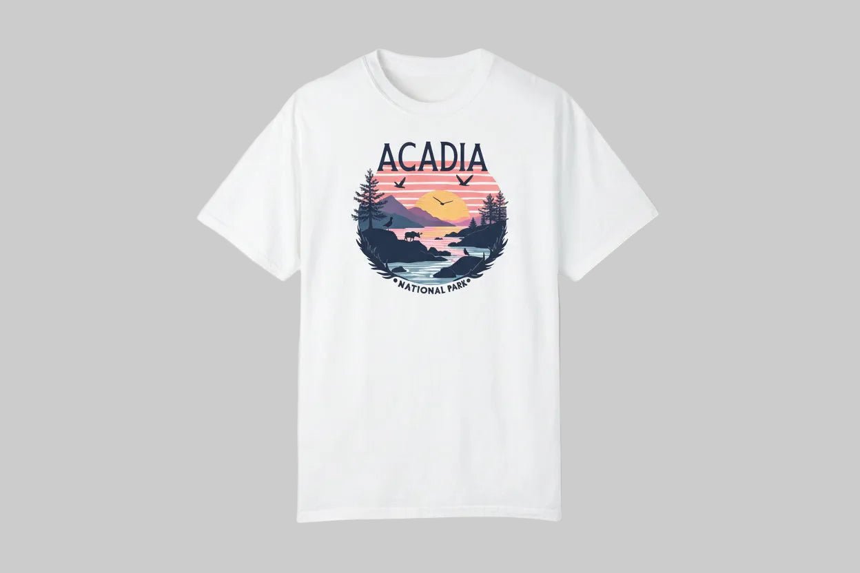 "Acadia National Park" Sunset T-Shirt - White - Sloth & Duck
