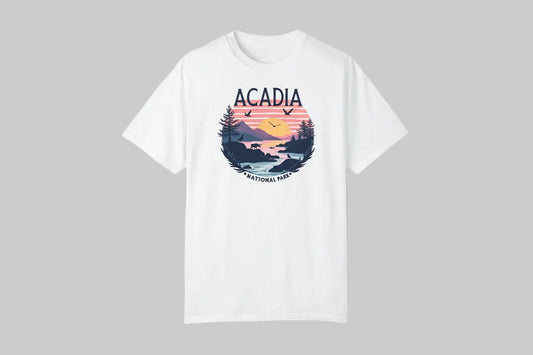 "Acadia National Park" Sunset T-Shirt - White - Sloth & Duck
